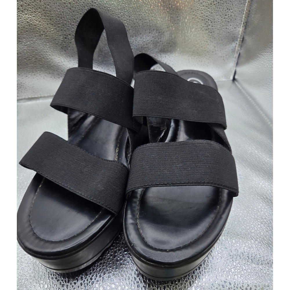 Candies Womens Black Elastic Strap Platform Wedge Sandals Size 10 Lug Sole
